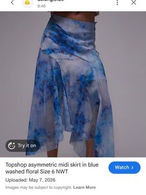 Topshop Blue Floral Asymmetric Midi Skirt